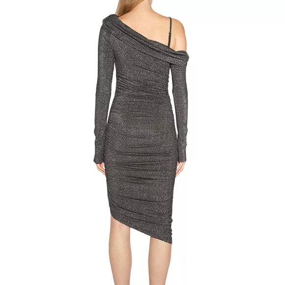 Jonathan Simkhai Sabine Metallic Ruched One-Shoulder Midi Dress M - Picture 3 of 16